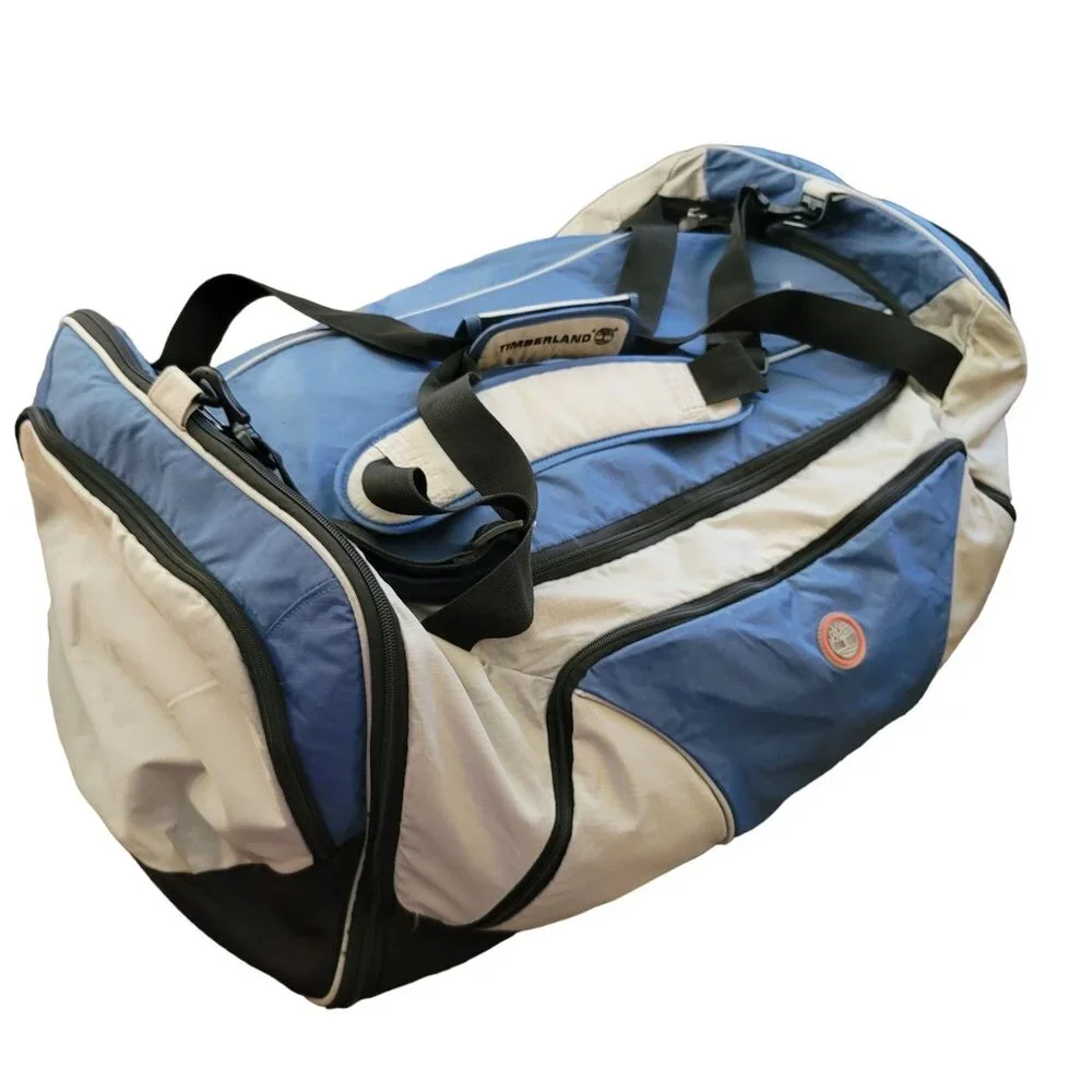 Timberland Large Blue & Grey Duffel Bag With Multiple Compartments Straps jj3643